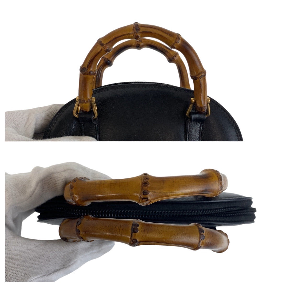 13544
GUCCI グッチ バンブー ブラック 黒 ゴールド金具 レザー ハンドバッグ ショルダーバッグ 2way  レディース