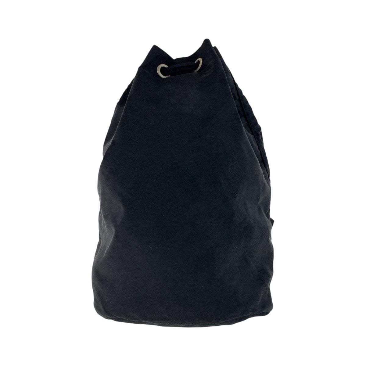 PRADA Tessuto Triangle Logo Plate Black Silver Hardware Nylon Pouch Drawstring Pouch Women's