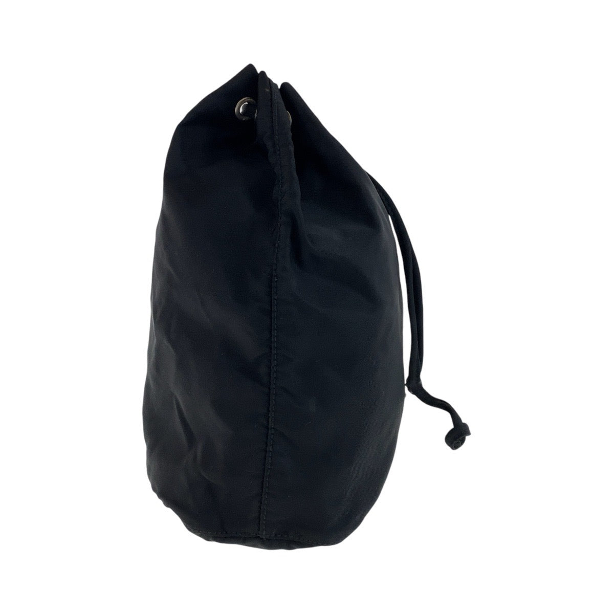 PRADA Tessuto Triangle Logo Plate Black Silver Hardware Nylon Pouch Drawstring Pouch Women's