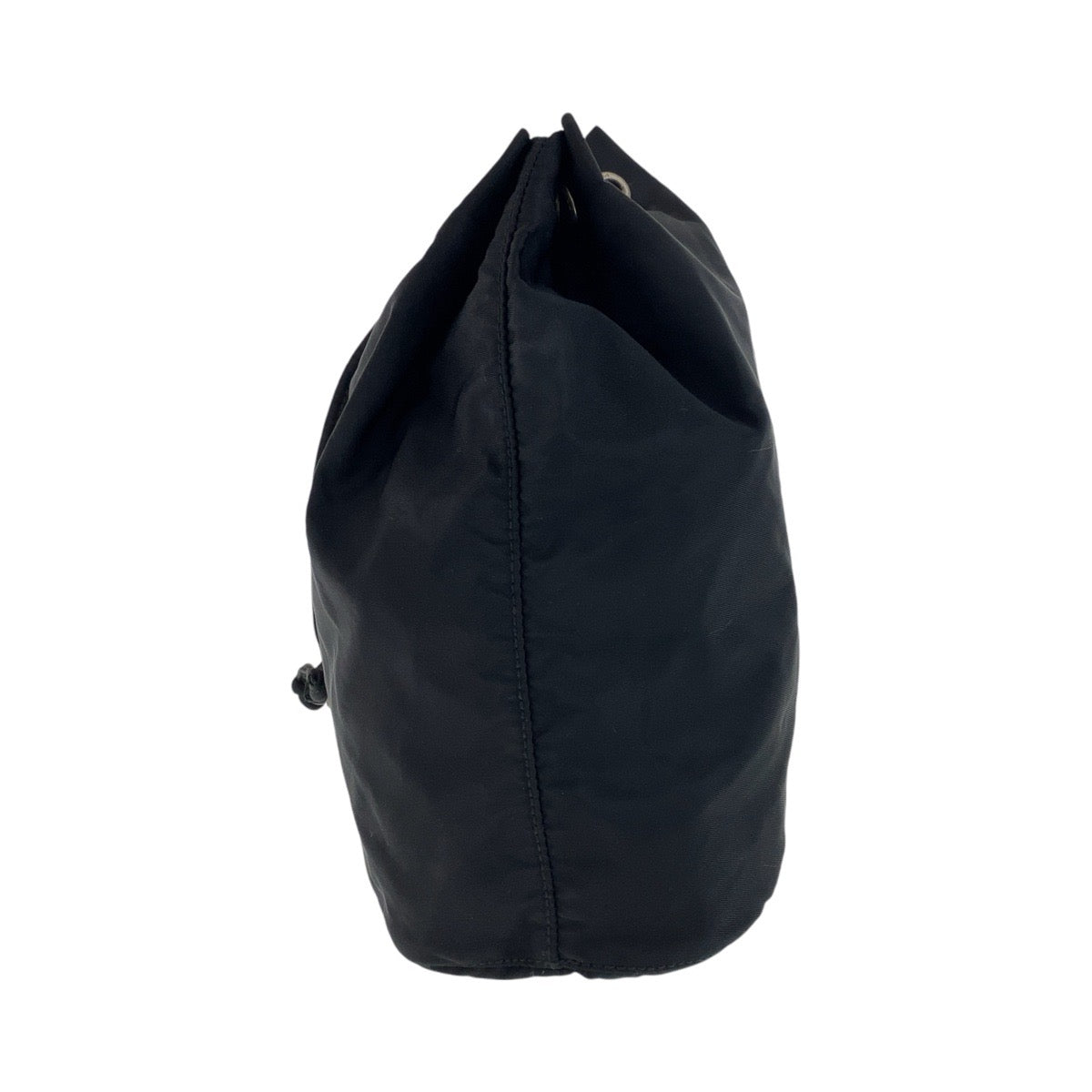 PRADA Tessuto Triangle Logo Plate Black Silver Hardware Nylon Pouch Drawstring Pouch Women's