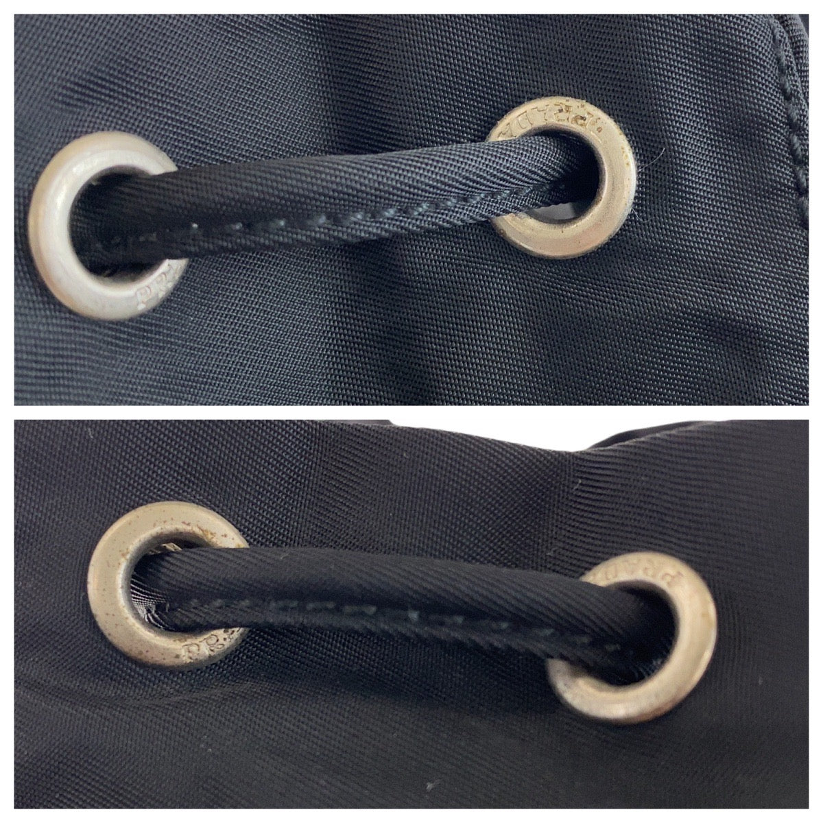 PRADA Tessuto Triangle Logo Plate Black Silver Hardware Nylon Pouch Drawstring Pouch Women's