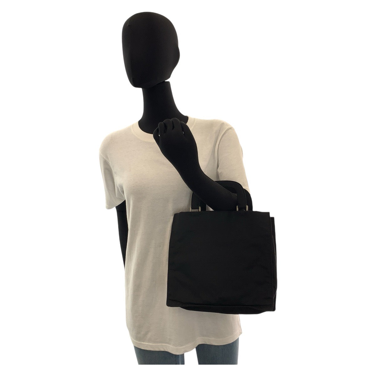 13545
PRADA プラダ ブラック 黒 シルバー金具 ナイロン ハンドバッグ トートバッグ  レディース