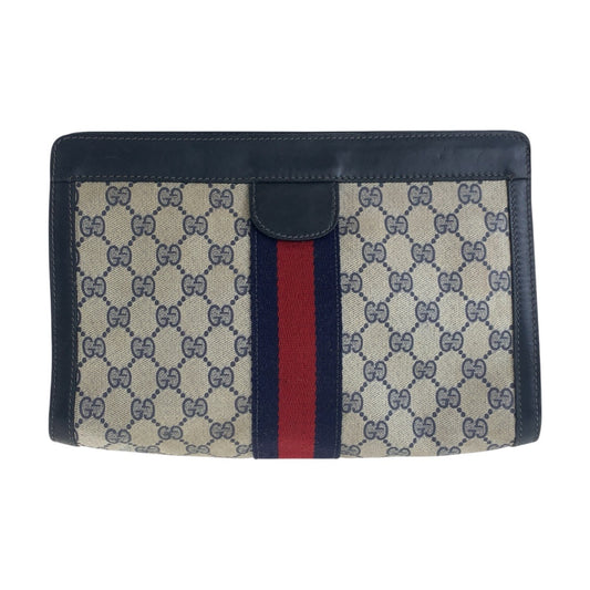 14112
GUCCI グッチ シェリーライン ネイビー マルチカラー GGスプリームキャンバス クラッチバッグ セカンドバッグ  メンズ