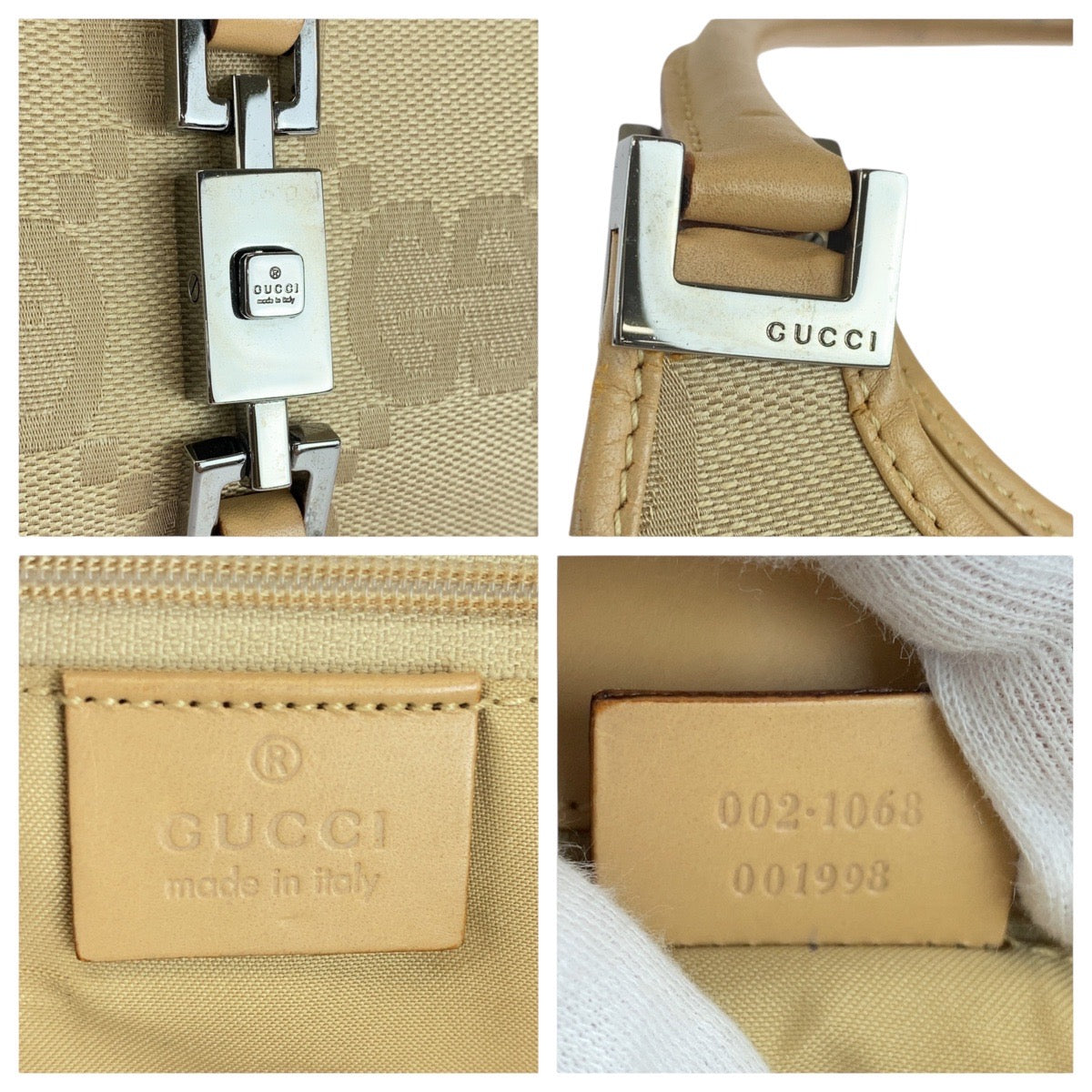 14114
GUCCI グッチ ジャッキー ベージュ シルバー金具 GGキャンバス / レザー 002 1068 ショルダーバッグ  レディース