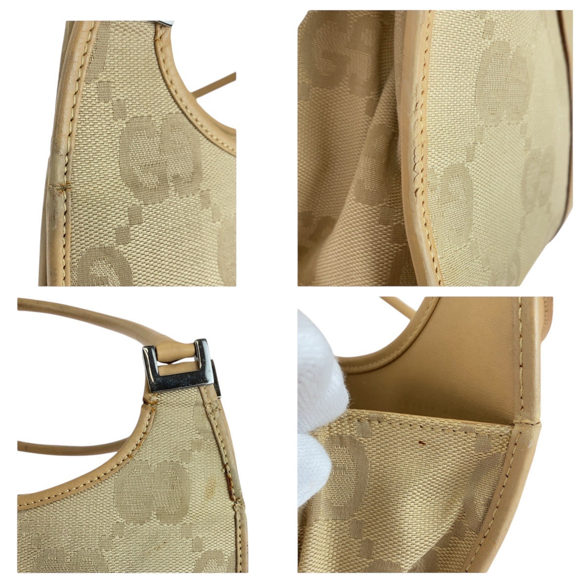 14114
GUCCI グッチ ジャッキー ベージュ シルバー金具 GGキャンバス / レザー 002 1068 ショルダーバッグ  レディース