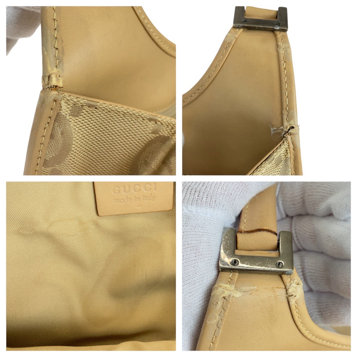 14114
GUCCI グッチ ジャッキー ベージュ シルバー金具 GGキャンバス / レザー 002 1068 ショルダーバッグ  レディース