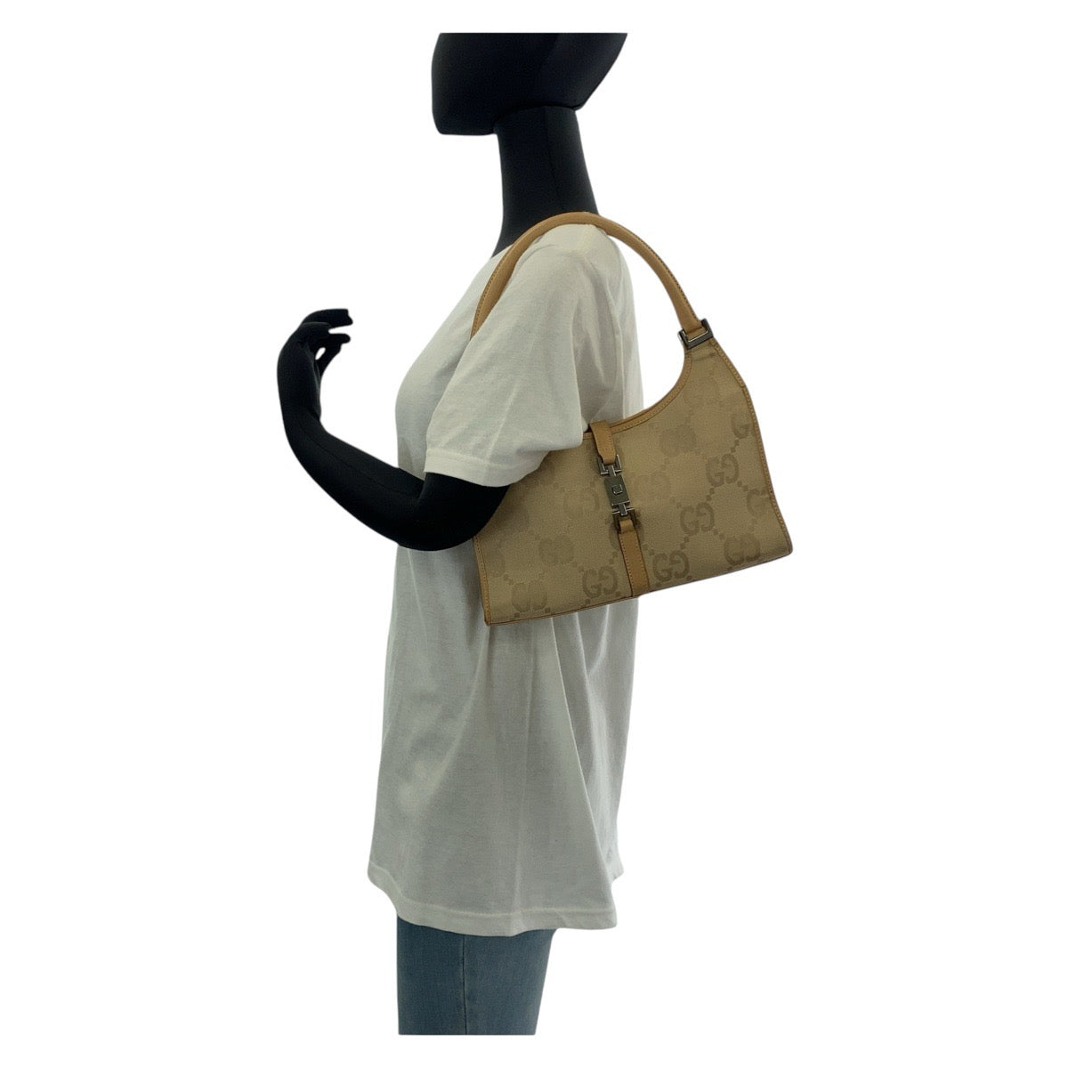14114
GUCCI グッチ ジャッキー ベージュ シルバー金具 GGキャンバス / レザー 002 1068 ショルダーバッグ  レディース