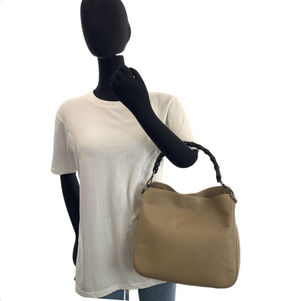 13549
GUCCI グッチ バンブー ベージュ ガンメタ金具 レザー / バンブー 001 1638 ハンドバッグ  レディース