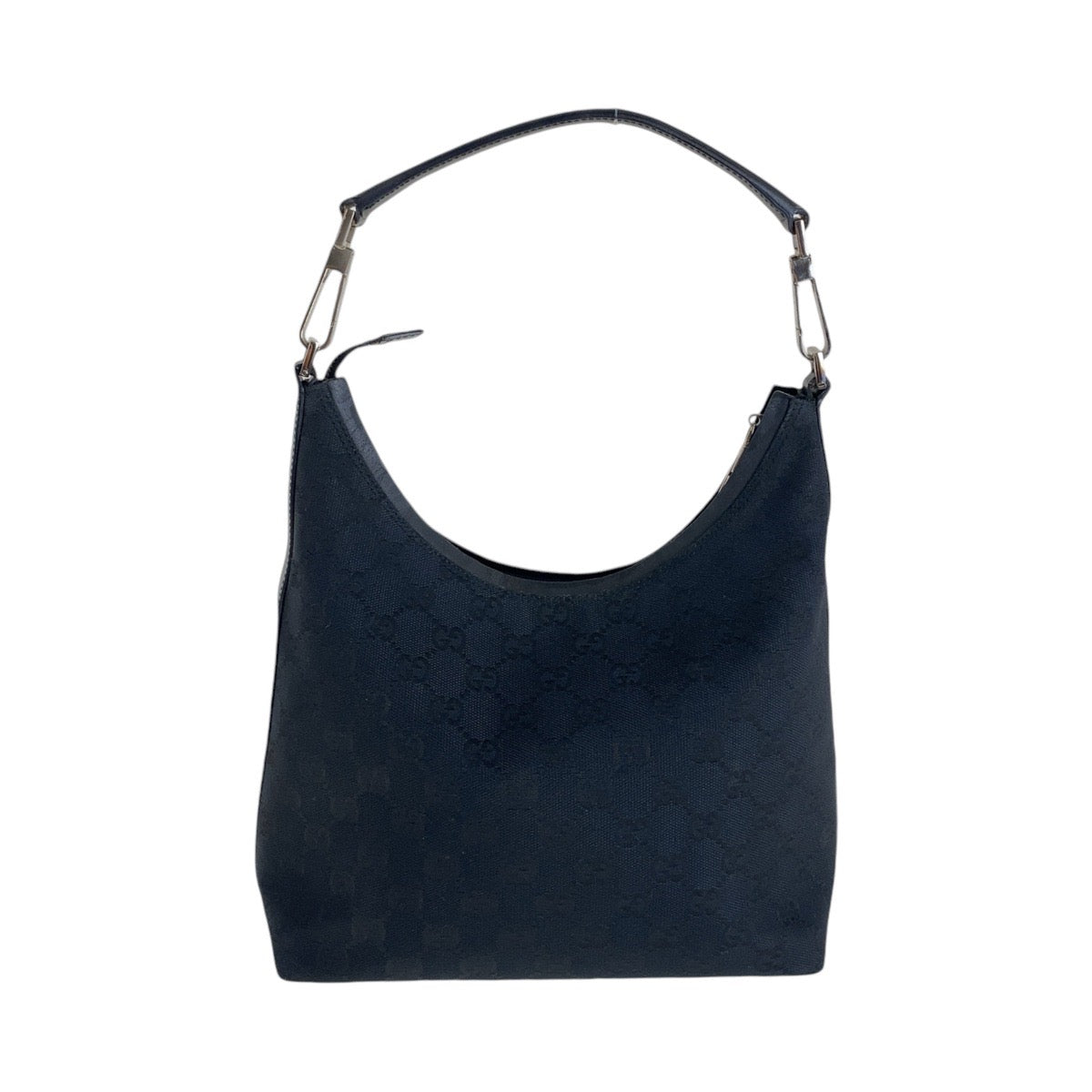 13551
GUCCI グッチ ブラック 黒 シルバー金具 GGキャンバス / レザー 000 0602 ホーボー ショルダーバッグ  レディース