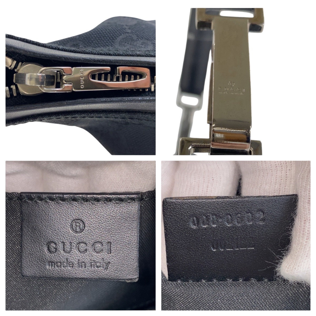 13551
GUCCI グッチ ブラック 黒 シルバー金具 GGキャンバス / レザー 000 0602 ホーボー ショルダーバッグ  レディース