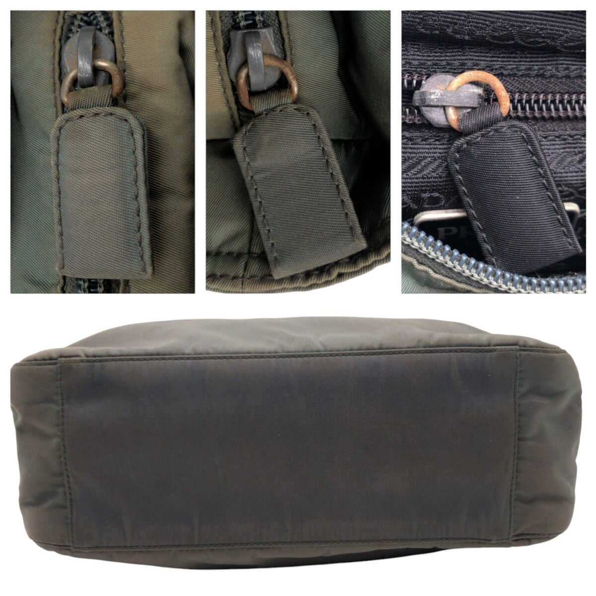 PRADA Prada Triangle Logo Khaki Nylon Tote Bag Handbag for Women