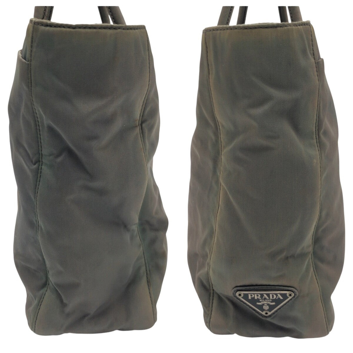 PRADA Prada Triangle Logo Khaki Nylon Tote Bag Handbag for Women