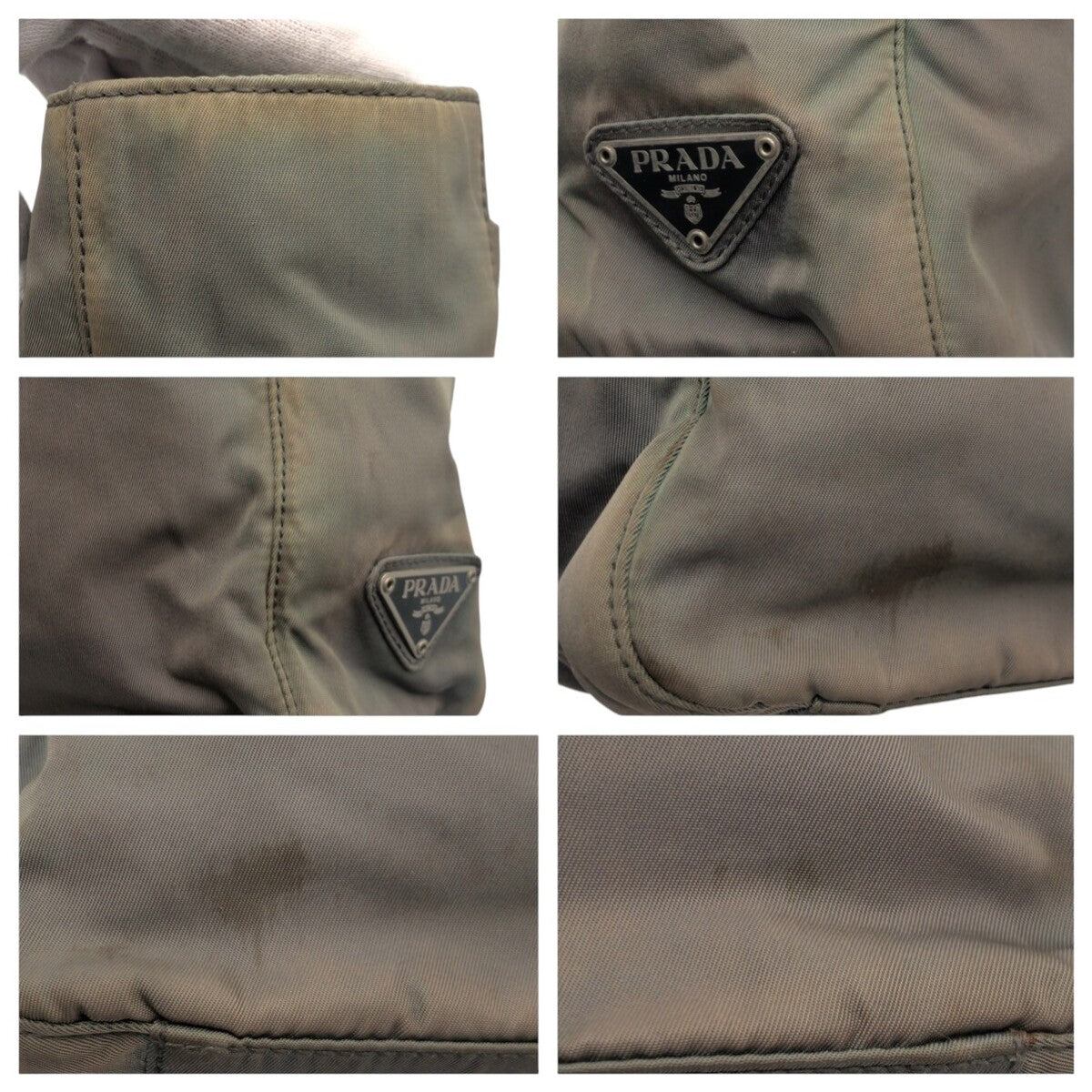 PRADA Prada Triangle Logo Khaki Nylon Tote Bag Handbag for Women