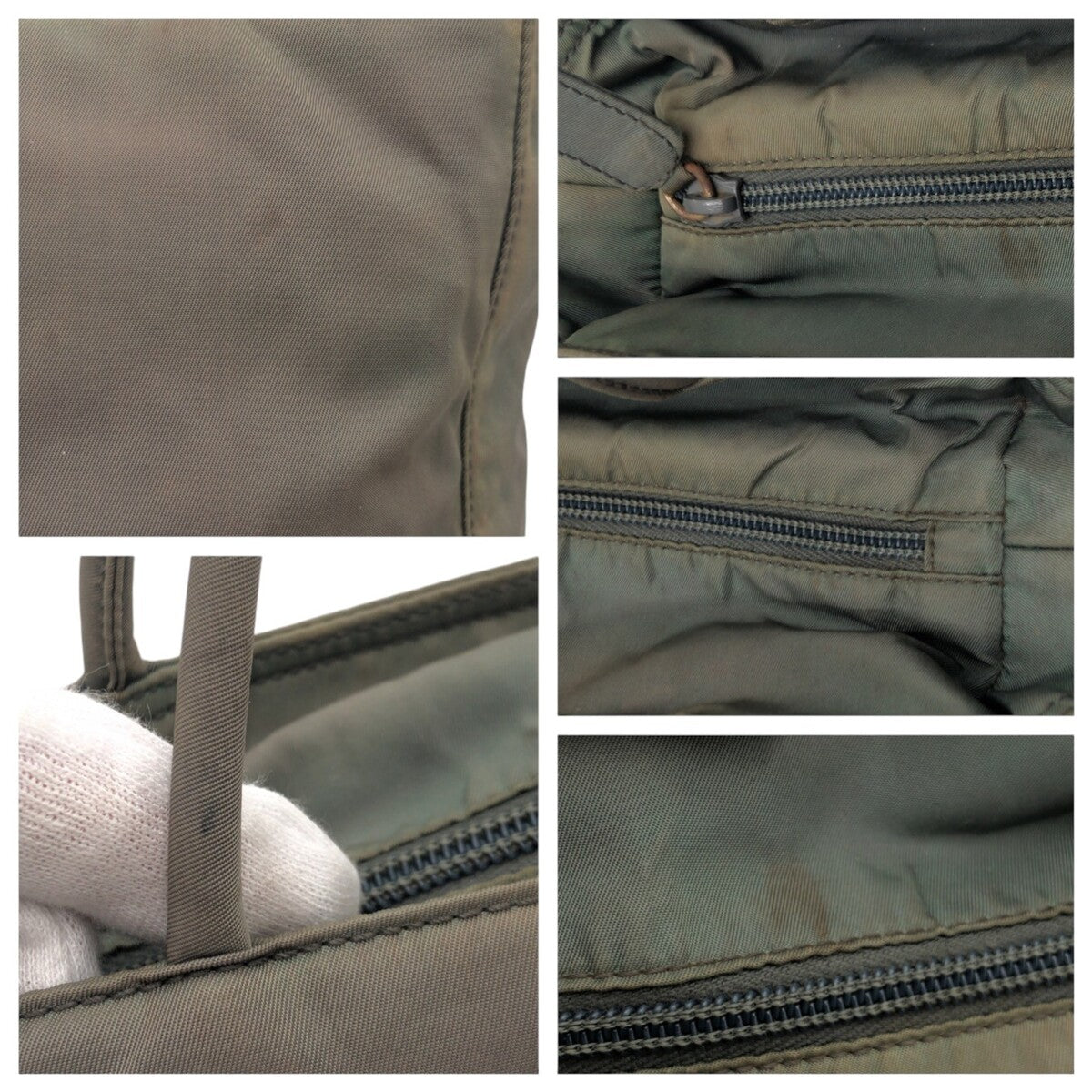 PRADA Prada Triangle Logo Khaki Nylon Tote Bag Handbag for Women