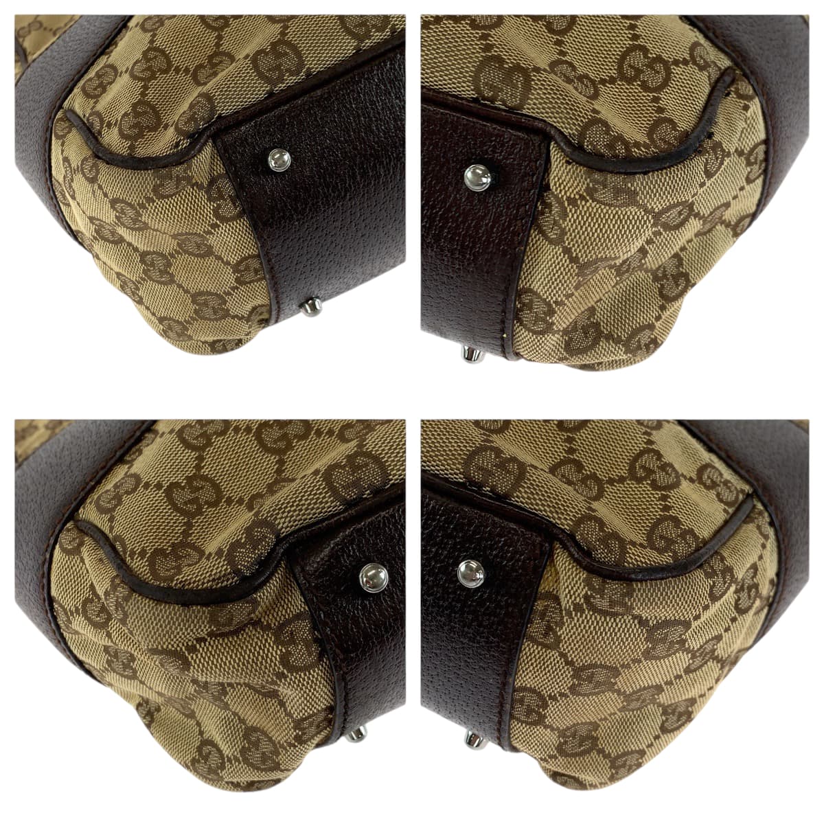 13553
GUCCI グッチ ブラウン ベージュ シルバー金具 GGキャンバス 113011 トートバッグ ショルダーバッグ  レディース