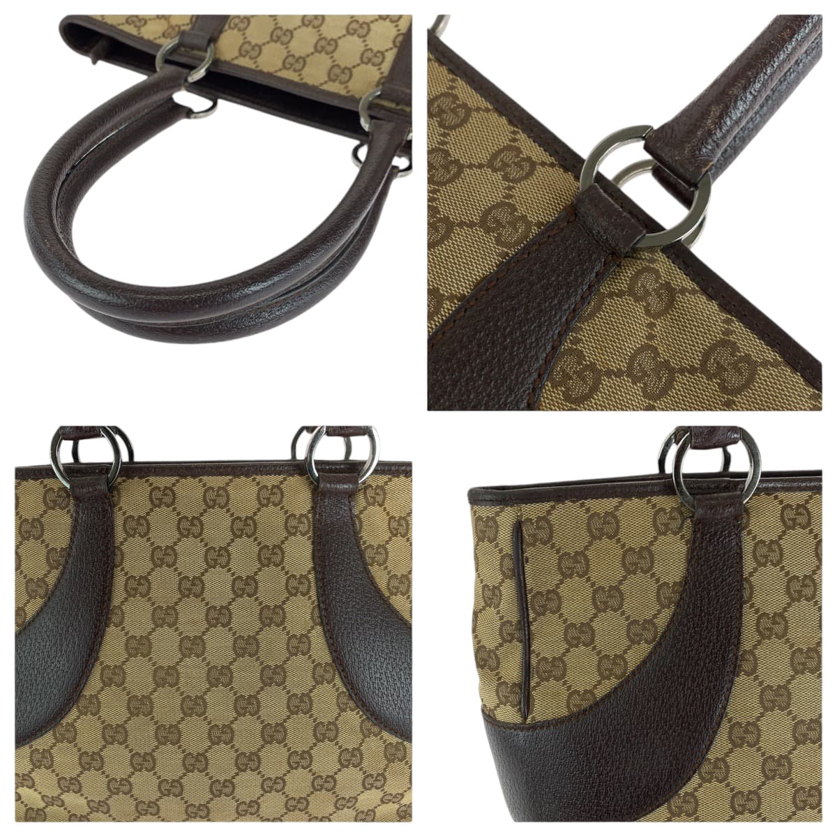 13553
GUCCI グッチ ブラウン ベージュ シルバー金具 GGキャンバス 113011 トートバッグ ショルダーバッグ  レディース