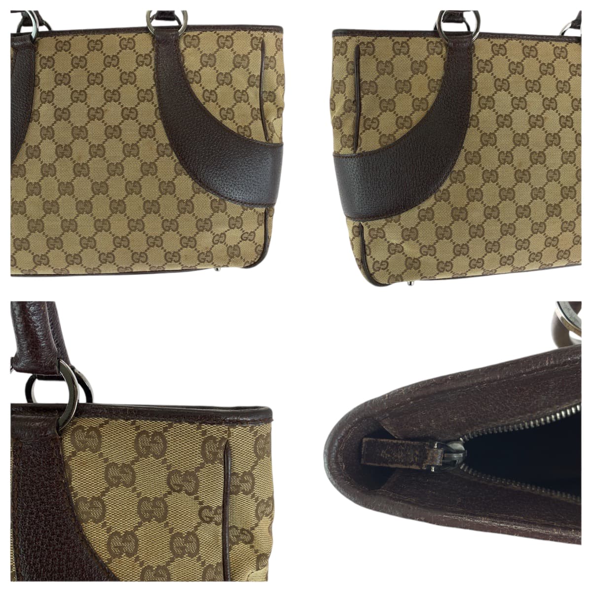 13553
GUCCI グッチ ブラウン ベージュ シルバー金具 GGキャンバス 113011 トートバッグ ショルダーバッグ  レディース