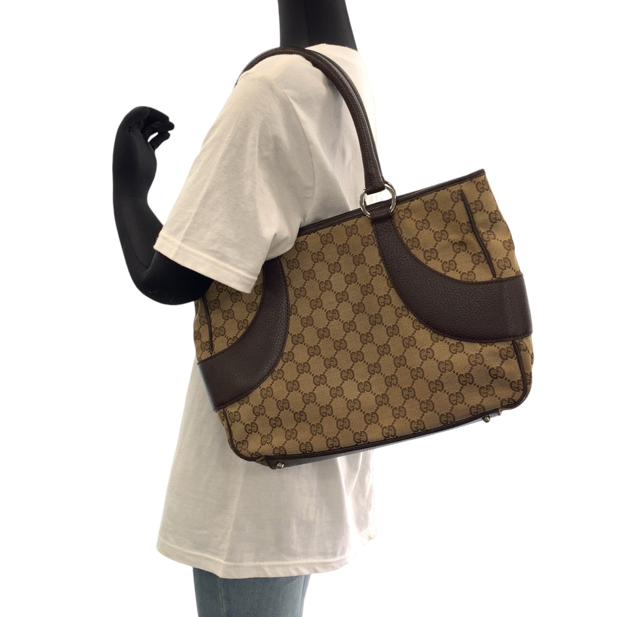 13553
GUCCI グッチ ブラウン ベージュ シルバー金具 GGキャンバス 113011 トートバッグ ショルダーバッグ  レディース