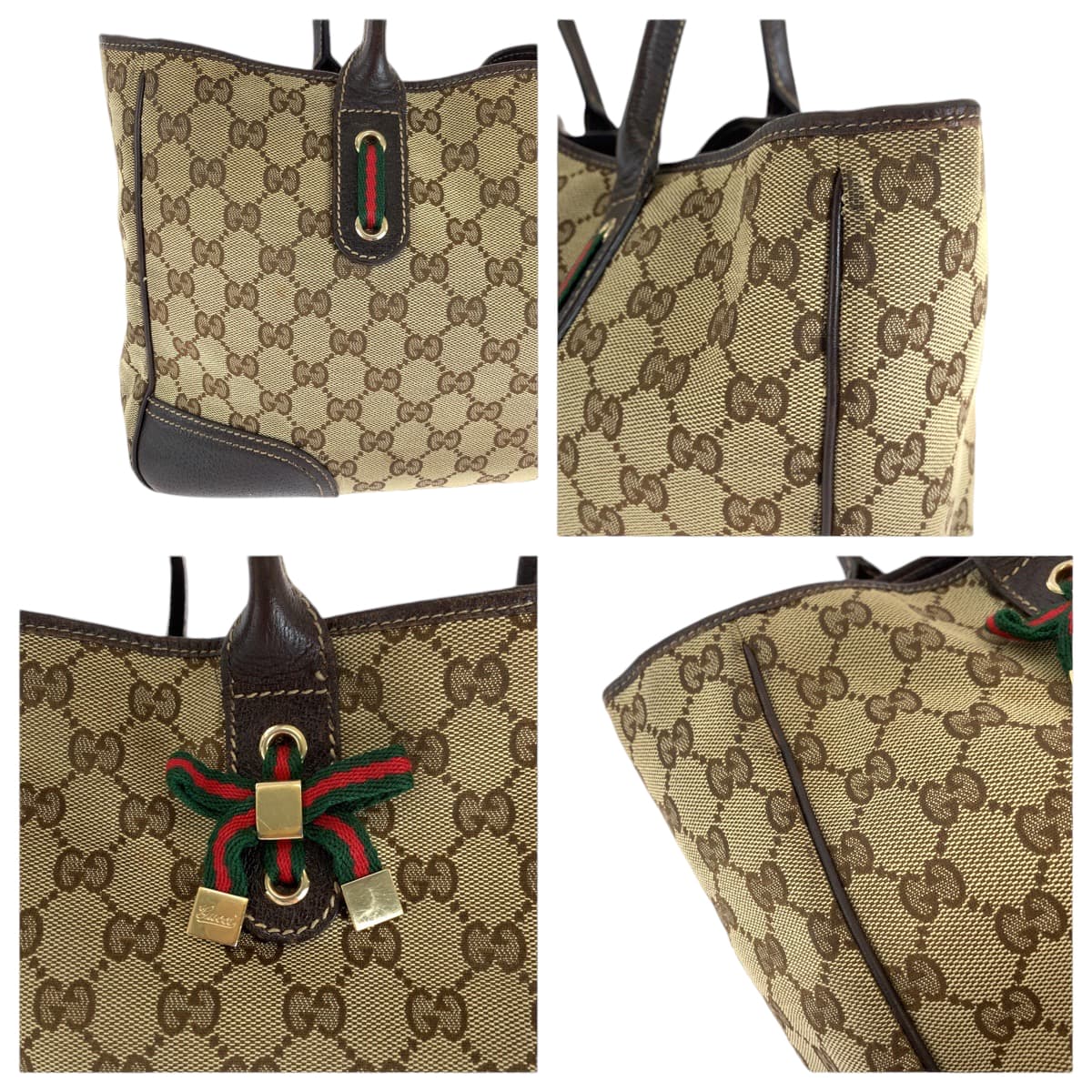 13556
GUCCI グッチ プリンシー シェリーライン リボン ブラウン ゴールド金具 GGキャンバス 165805 トートバッグ ショルダーバッグ  レディース