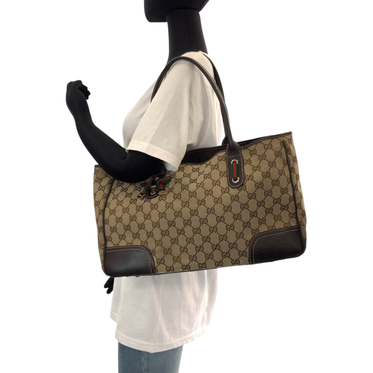 13556
GUCCI グッチ プリンシー シェリーライン リボン ブラウン ゴールド金具 GGキャンバス 165805 トートバッグ ショルダーバッグ  レディース