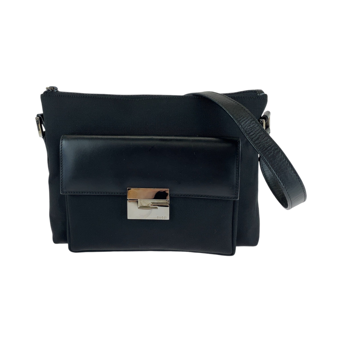13557
GUCCI グッチ 男女兼用 ブラック 黒 シルバー金具 キャンバス / レザー ワンショルダーバッグ ポシェット  メンズ