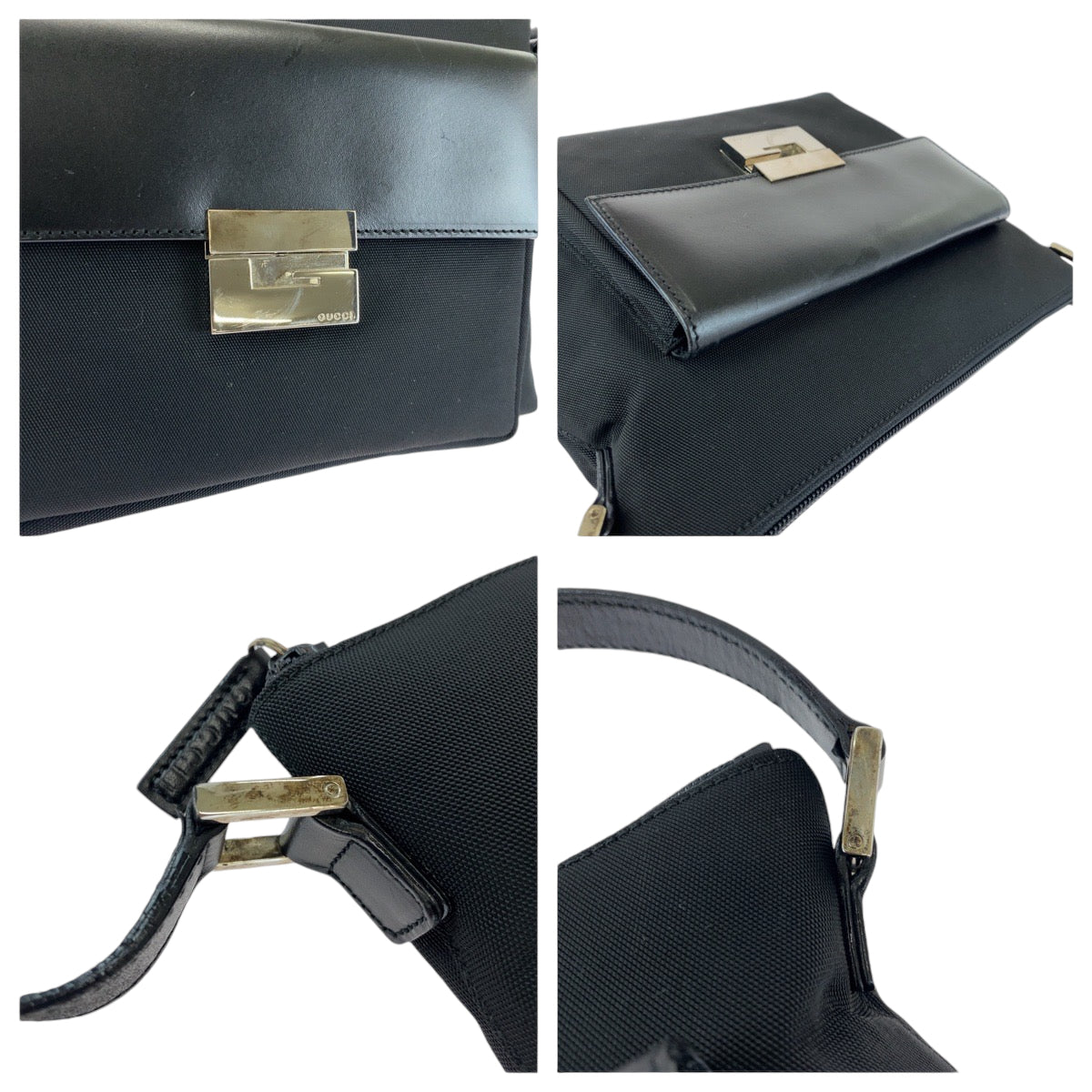 13557
GUCCI グッチ 男女兼用 ブラック 黒 シルバー金具 キャンバス / レザー ワンショルダーバッグ ポシェット  メンズ