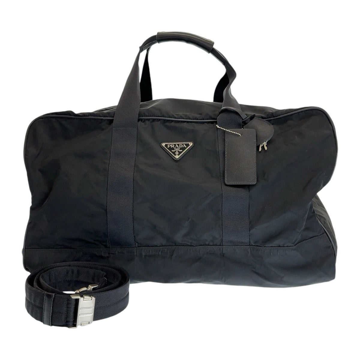 12799
PRADA プラダ 三角ロゴプレート ブラック 黒 シルバー金具 ナイロン ボストンバッグ 男女兼用  メンズ