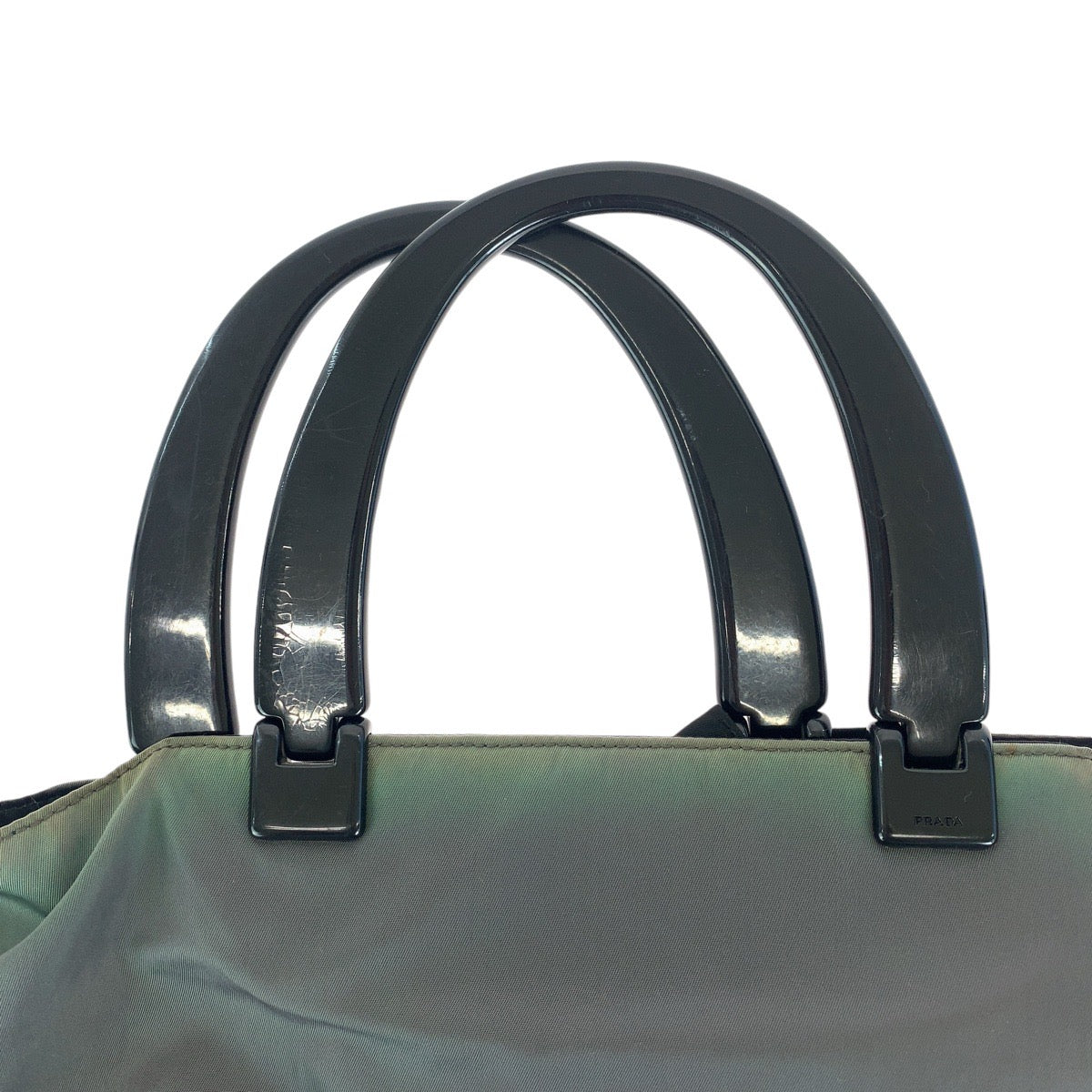18033
PRADA プラダ テスート 三角ロゴプレート リバーシブル カーキ ブラック ナイロン / プラスチック トートバッグ ハンドバッグ  レディース AB19