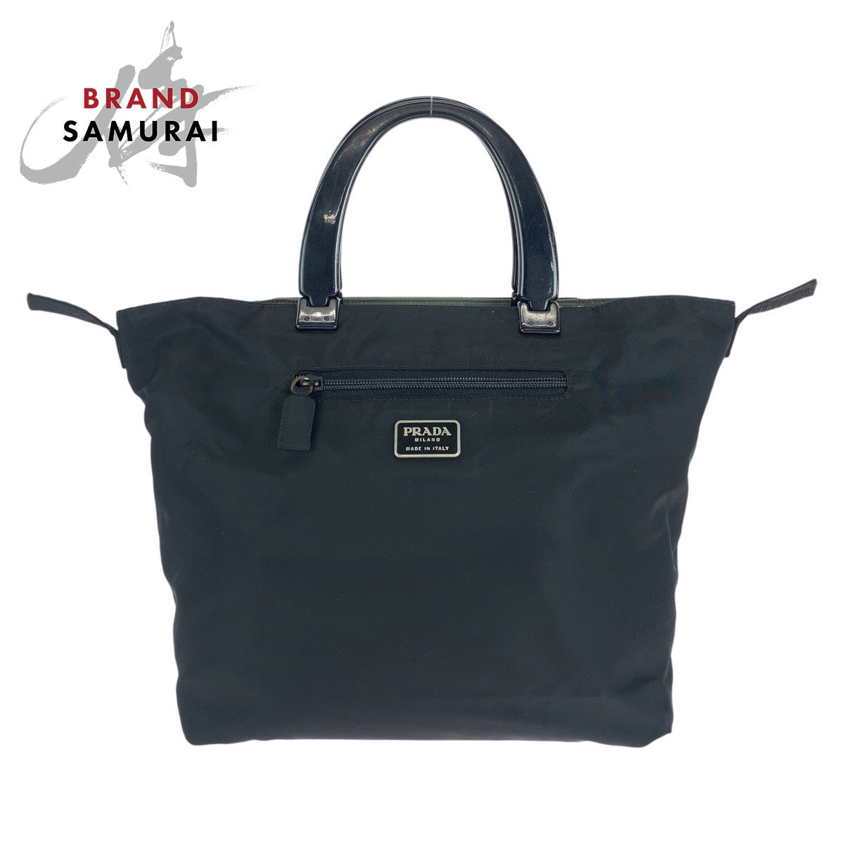 18033
PRADA プラダ テスート 三角ロゴプレート リバーシブル カーキ ブラック ナイロン / プラスチック トートバッグ ハンドバッグ  レディース AB19