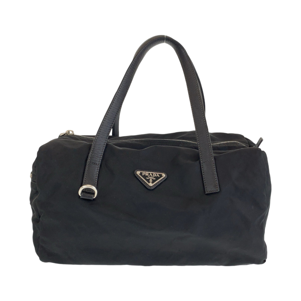 12820
PRADA プラダ 三角ロゴプレート ブラック 黒 シルバー金具 ナイロン ボストンバッグ ハンドバッグ  レディース
