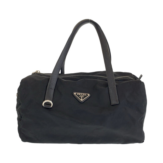 12820
PRADA プラダ 三角ロゴプレート ブラック 黒 シルバー金具 ナイロン ボストンバッグ ハンドバッグ  レディース