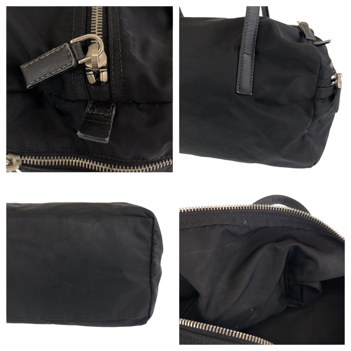 12820
PRADA プラダ 三角ロゴプレート ブラック 黒 シルバー金具 ナイロン ボストンバッグ ハンドバッグ  レディース