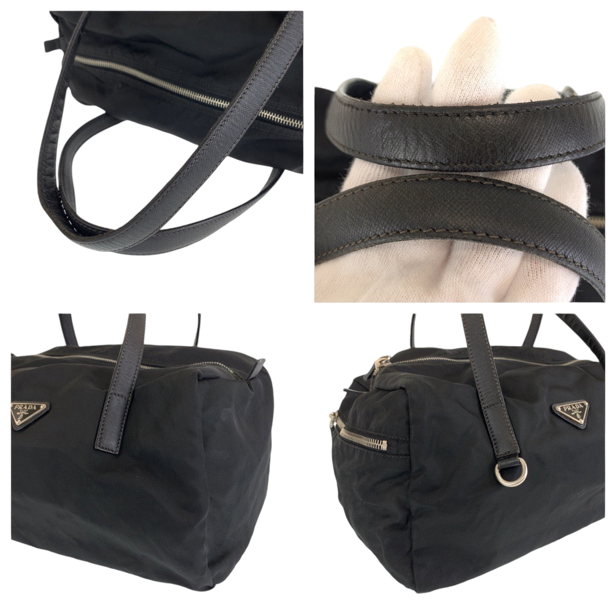 12820
PRADA プラダ 三角ロゴプレート ブラック 黒 シルバー金具 ナイロン ボストンバッグ ハンドバッグ  レディース