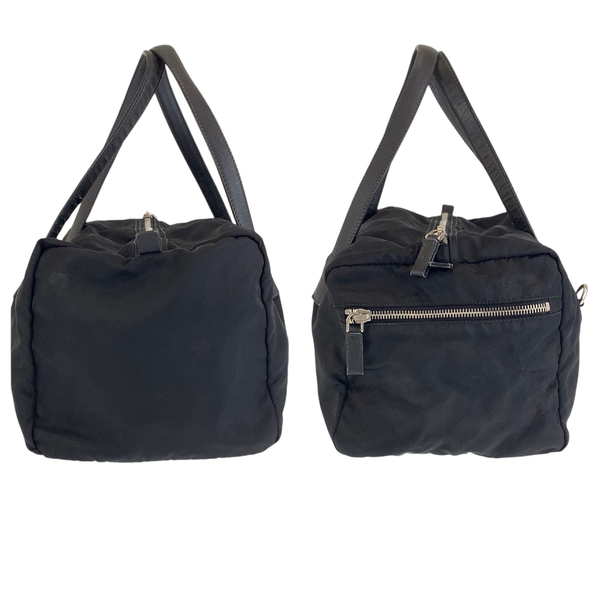 12820
PRADA プラダ 三角ロゴプレート ブラック 黒 シルバー金具 ナイロン ボストンバッグ ハンドバッグ  レディース