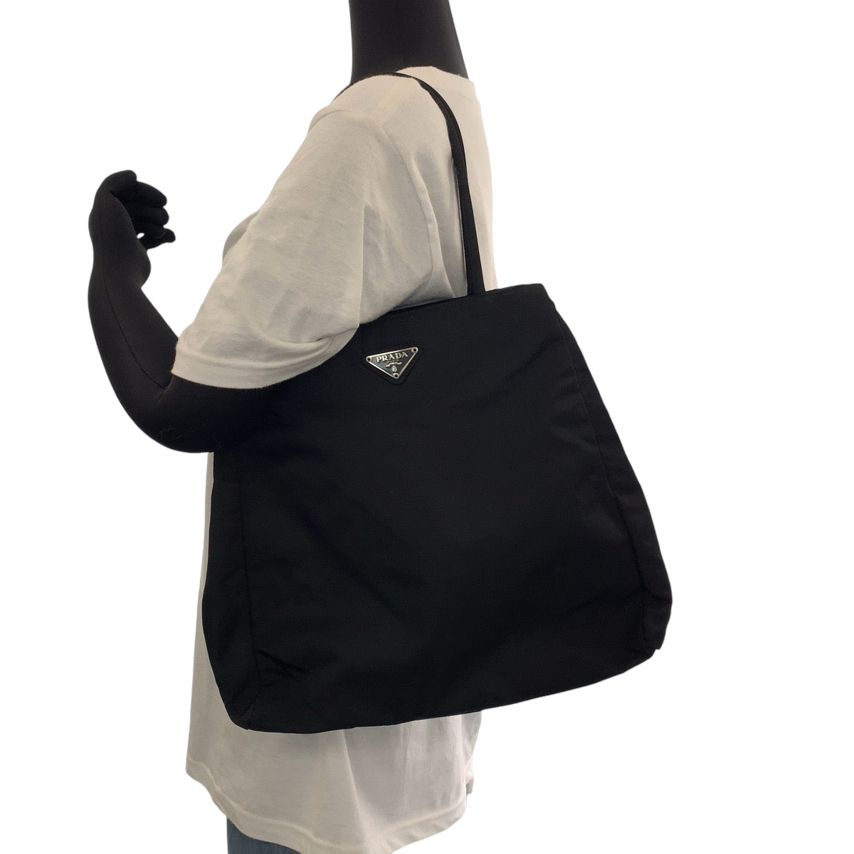 PRADA Prada Tessuto Triangle Logo Plate Black Silver Hardware Nylon Tote Bag Shoulder Bag Women's