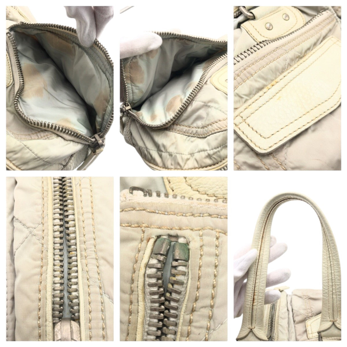 PRADA Prada Sport White Silver Hardware Nylon Handbag Shoulder Bag Women's