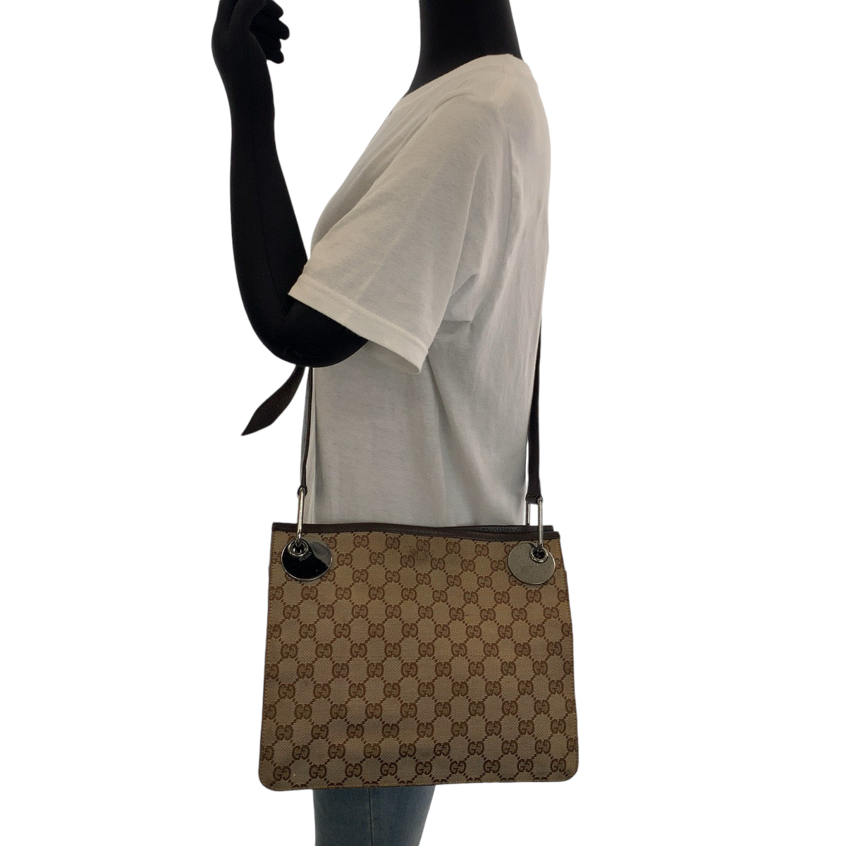 13558
GUCCI グッチ ブラウン シルバー金具 GGキャンバス 120841 ショルダーバッグ ポシェット  レディース