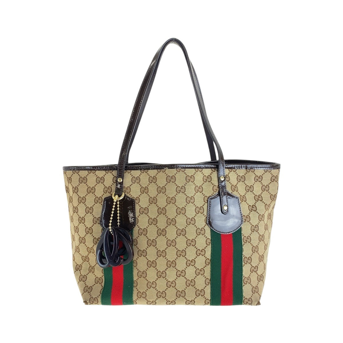 GUCCI グッチ シェリーライン ベージュ ブラウン ゴールド金具 GGキャンバス / パテントレザー 211971 トートバッグ ショルダーバッグ  レディース