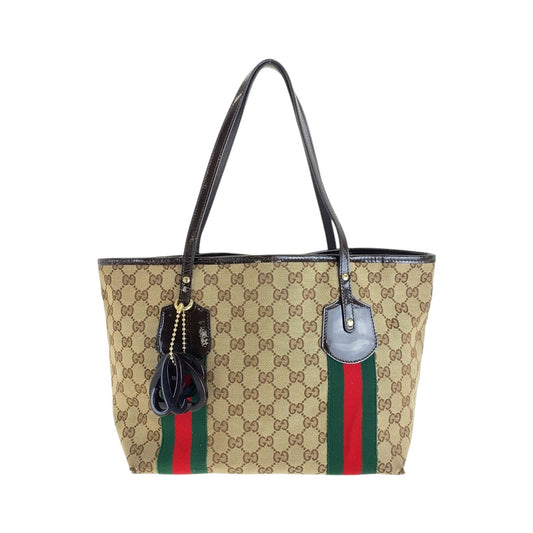 GUCCI グッチ シェリーライン ベージュ ブラウン ゴールド金具 GGキャンバス / パテントレザー 211971 トートバッグ ショルダーバッグ  レディース