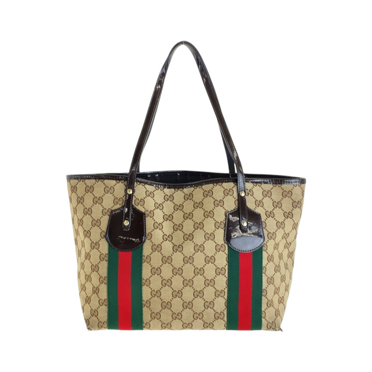 GUCCI グッチ シェリーライン ベージュ ブラウン ゴールド金具 GGキャンバス / パテントレザー 211971 トートバッグ ショルダーバッグ  レディース