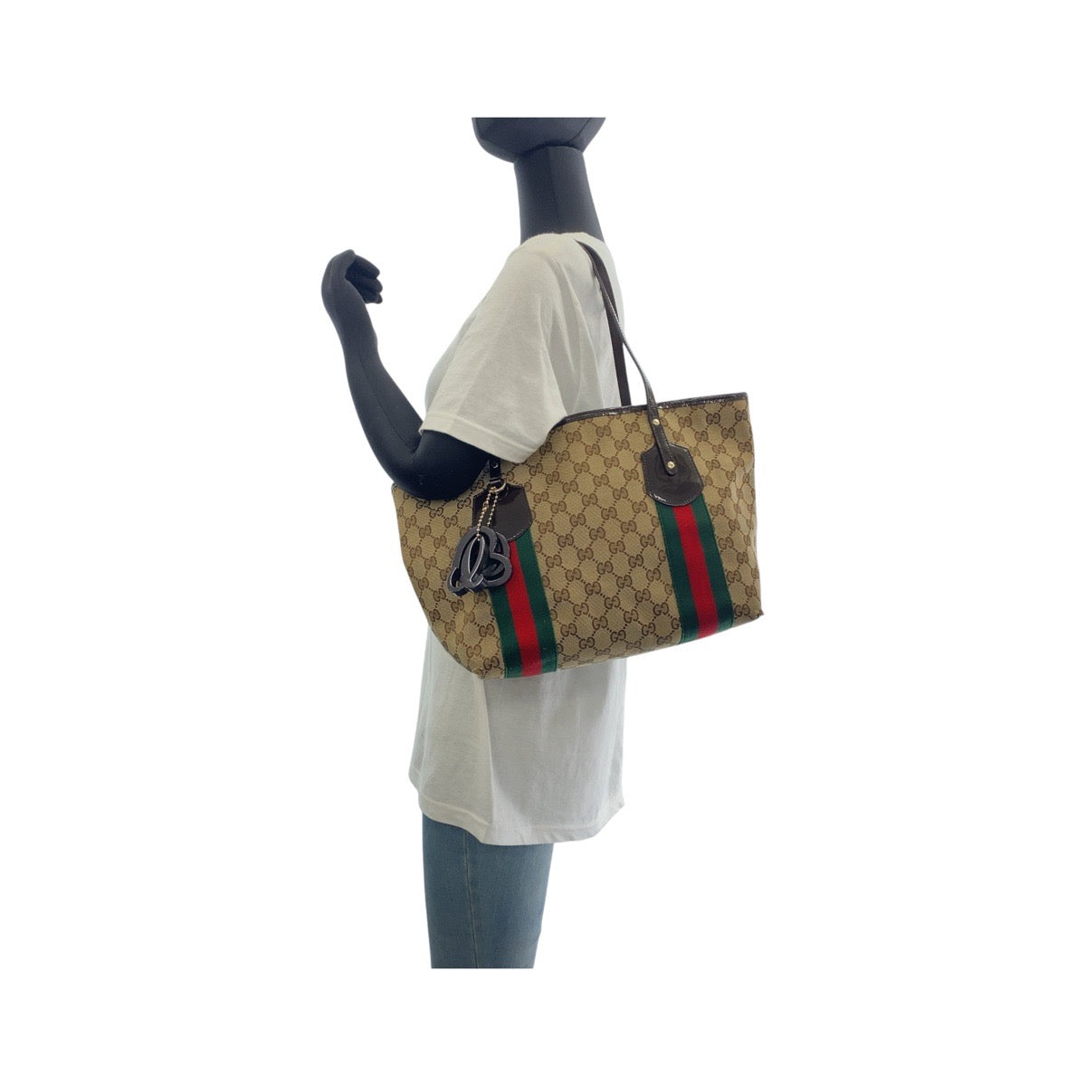 GUCCI グッチ シェリーライン ベージュ ブラウン ゴールド金具 GGキャンバス / パテントレザー 211971 トートバッグ ショルダーバッグ  レディース