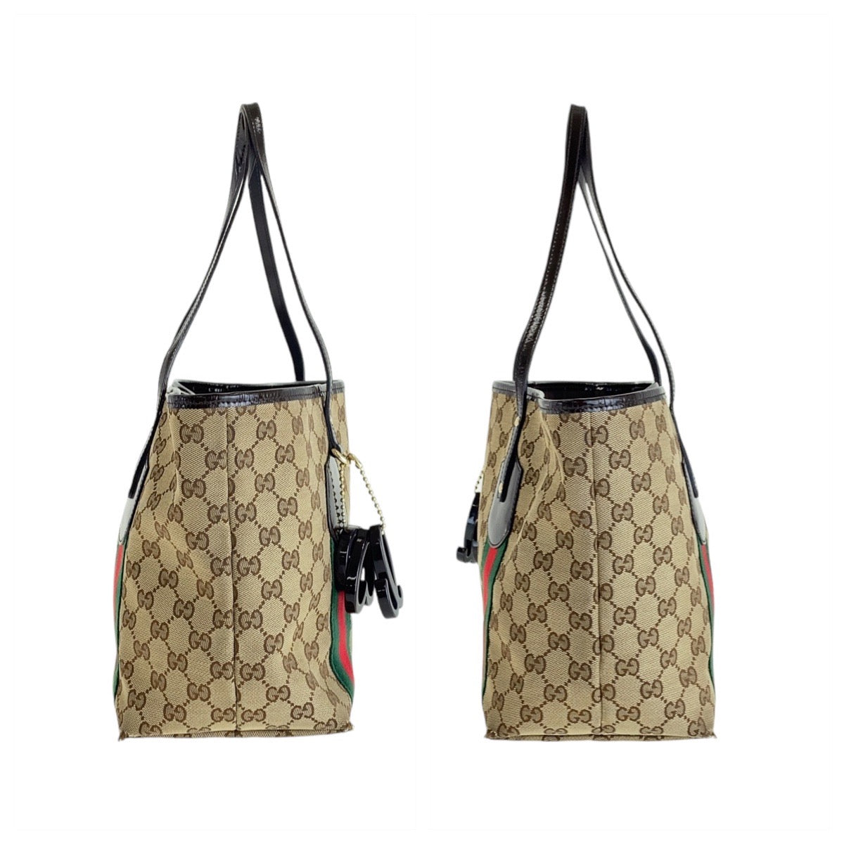 GUCCI グッチ シェリーライン ベージュ ブラウン ゴールド金具 GGキャンバス / パテントレザー 211971 トートバッグ ショルダーバッグ  レディース