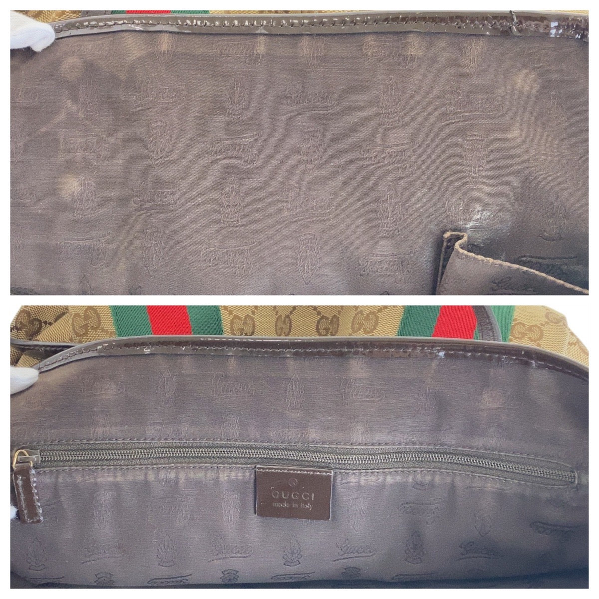 GUCCI グッチ シェリーライン ベージュ ブラウン ゴールド金具 GGキャンバス / パテントレザー 211971 トートバッグ ショルダーバッグ  レディース
