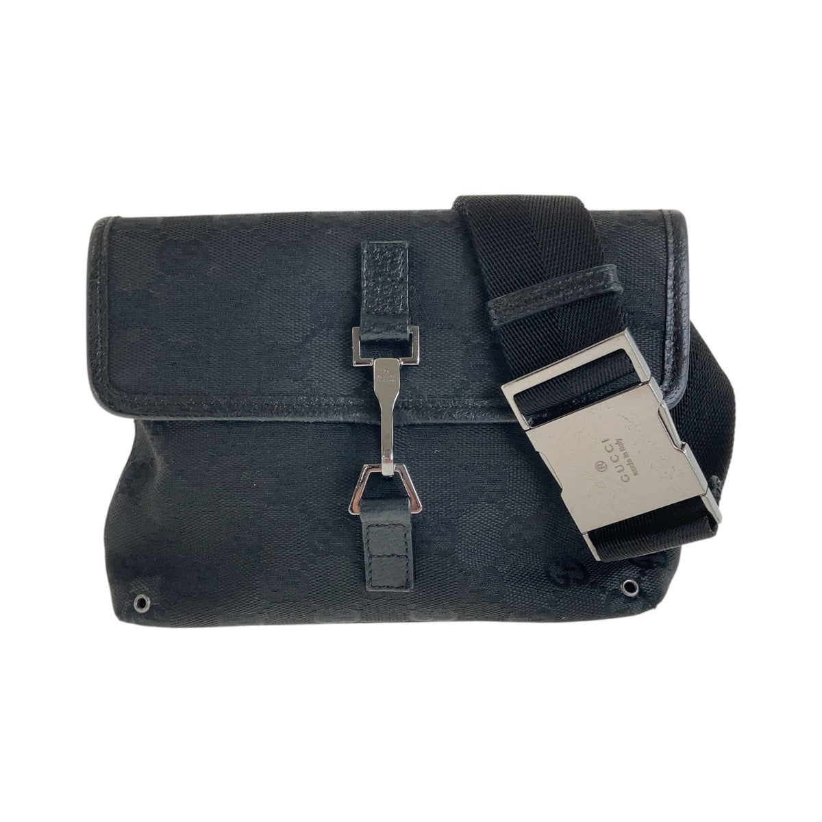 13561
GUCCI グッチ ブラック 黒 シルバー金具 GGキャンバス ボディバッグ バムバッグ ウエストポーチ  レディース