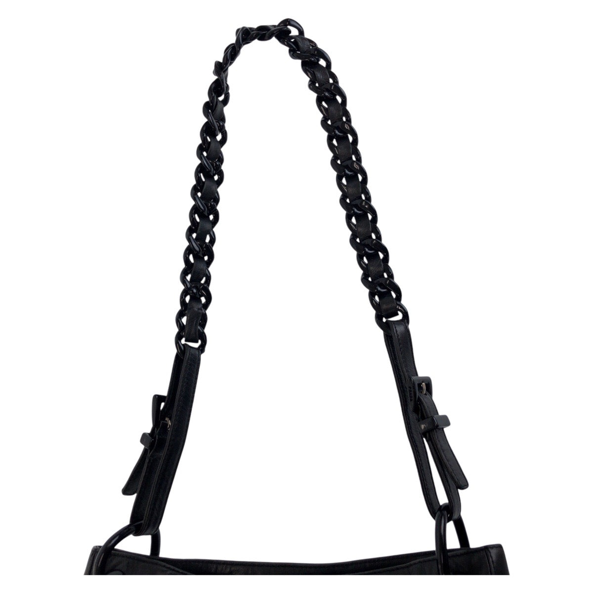 13563
PRADA プラダ ヴィンテージ ブラック 黒 レザー / プラスチック ショルダーバッグ  レディース