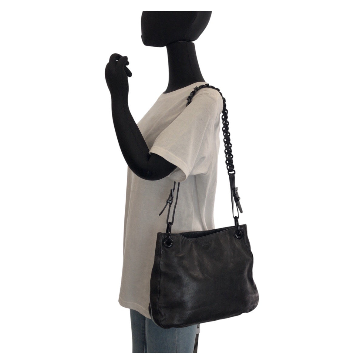 13563
PRADA プラダ ヴィンテージ ブラック 黒 レザー / プラスチック ショルダーバッグ  レディース