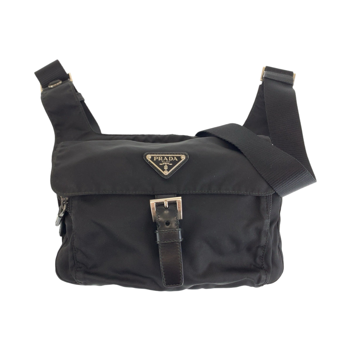 12798
 PRADA Prada Triangle logo plate Black Silver hardware Nylon Shoulder bag Body bag Messenger bag Men's