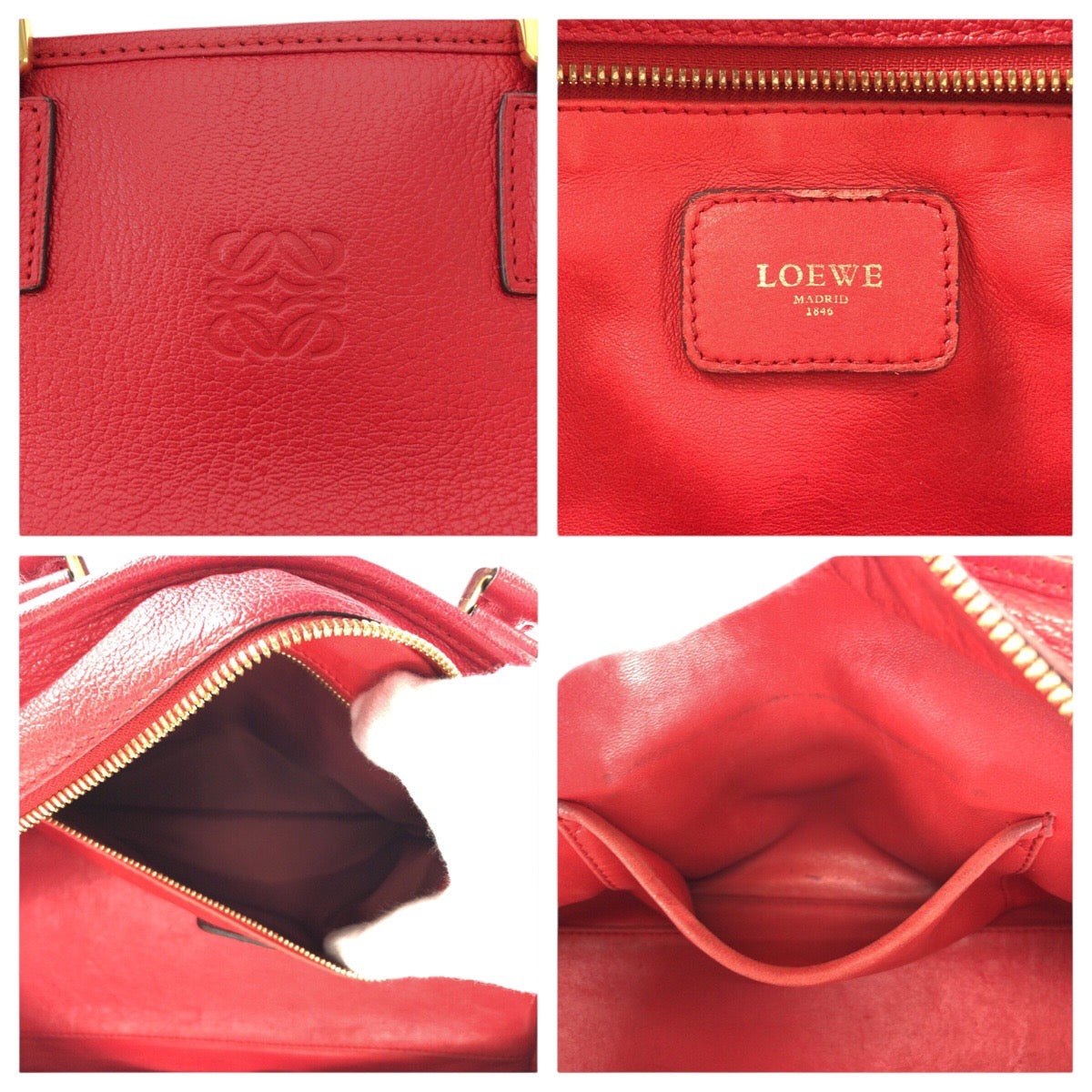 14117
LOEWE ロエベ アマソナ 28 レッド ゴールド金具 レザー トートバッグ ハンドバッグ  レディース