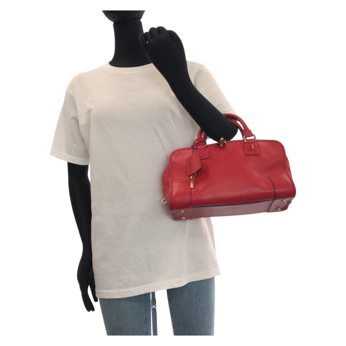 14117
LOEWE ロエベ アマソナ 28 レッド ゴールド金具 レザー トートバッグ ハンドバッグ  レディース