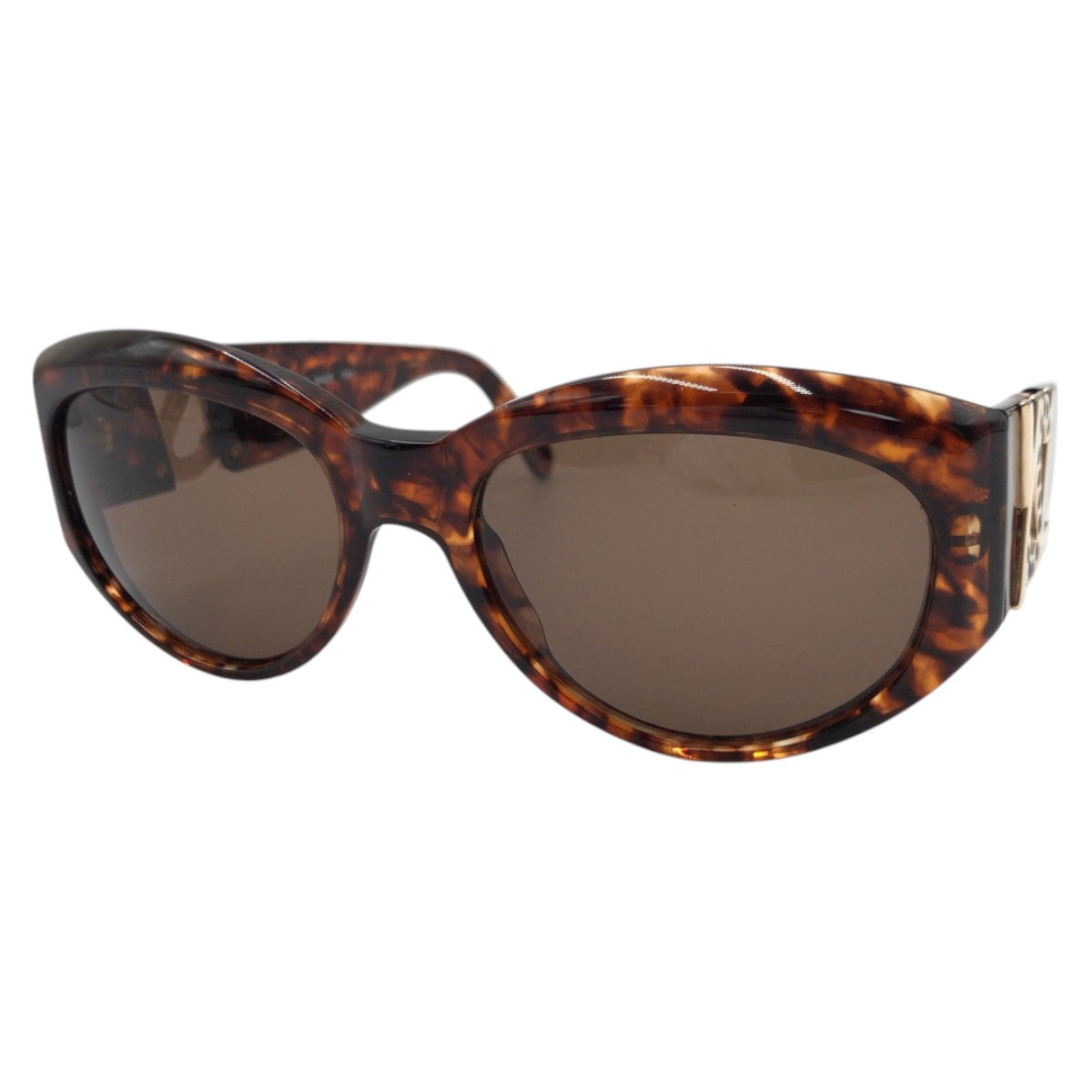 YVES SAINT LAURENT イヴ サンローラン ヴィンテージ YSL ラインストーン ブラウン ゴールド プラスチック 6542 Y506 140 サングラス ウェリントン  レディース A8